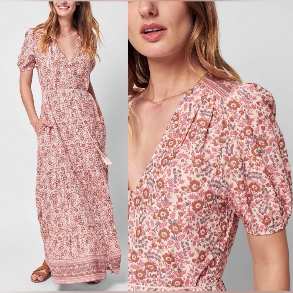 Faherty Pink Floral Tie-Waist Maxi Dress - Picture 4 of 5